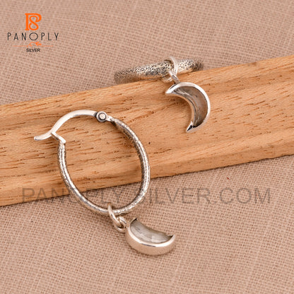 925 Silver Charm Half Moon Hoop Earrings For Women Jewelry