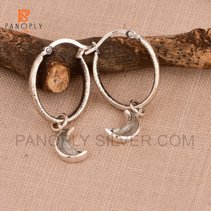 925 Silver Charm Half Moon Hoop Earrings For Women Jewelry