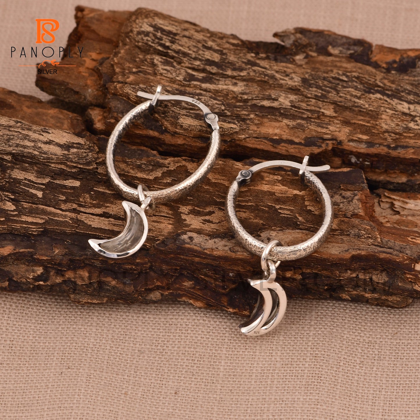 925 Silver Charm Half Moon Hoop Earrings For Women Jewelry