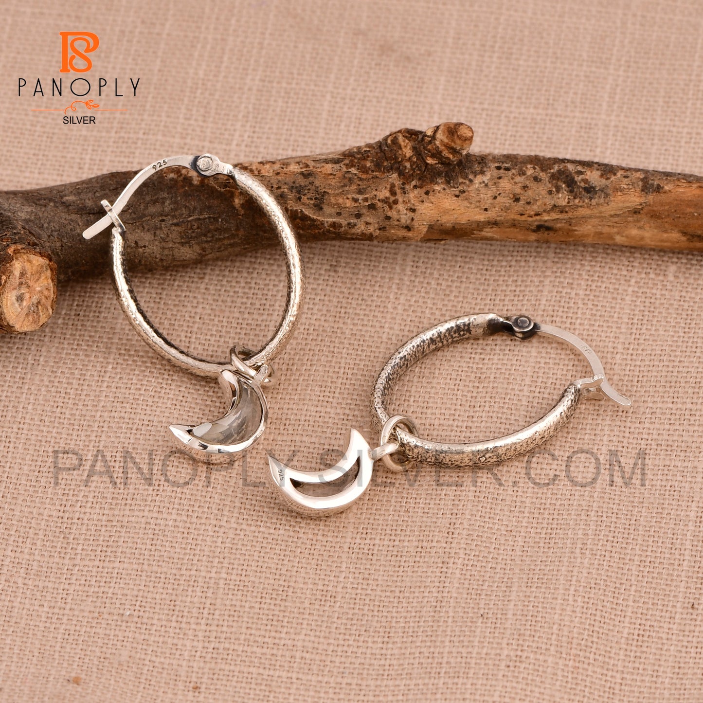 925 Silver Charm Half Moon Hoop Earrings For Women Jewelry