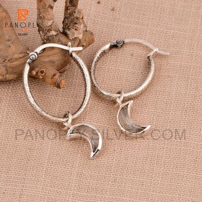 925 Silver Charm Half Moon Hoop Earrings For Women Jewelry