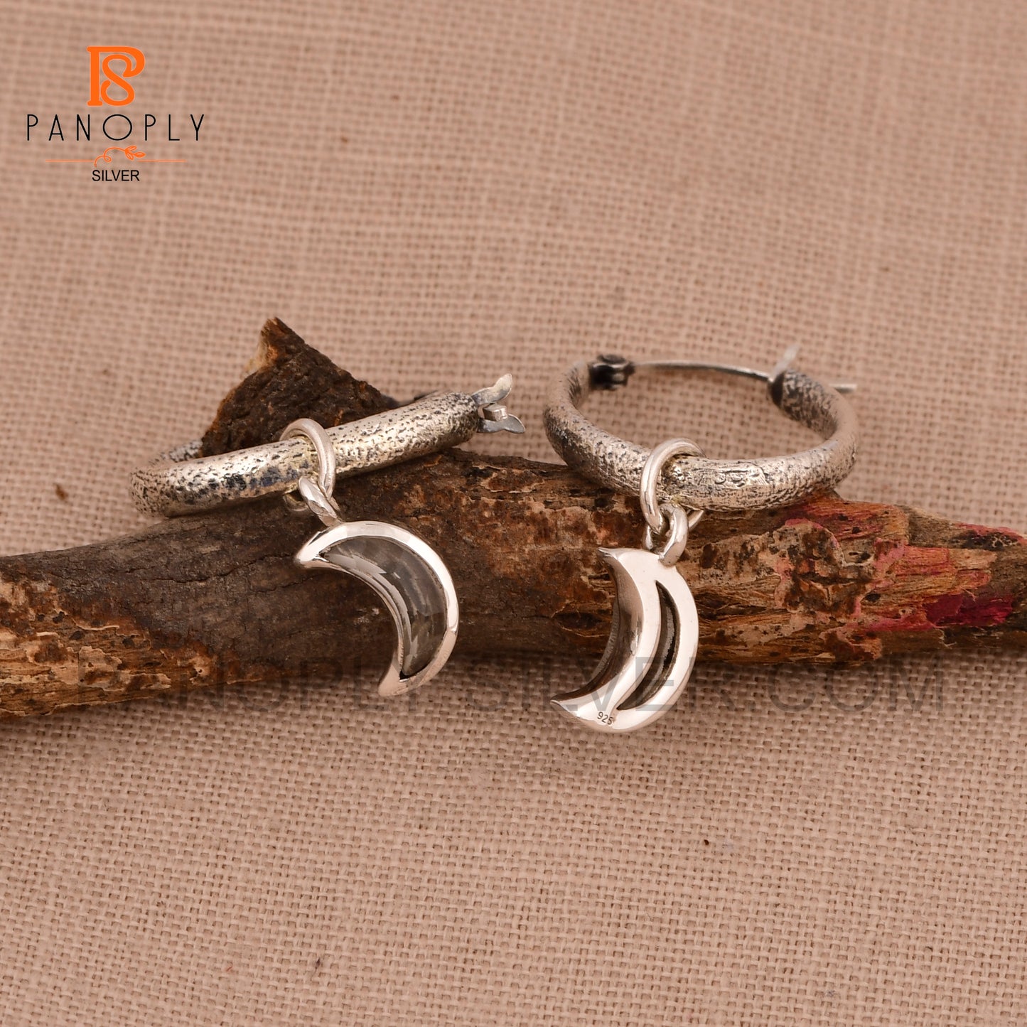 925 Silver Charm Half Moon Hoop Earrings For Women Jewelry