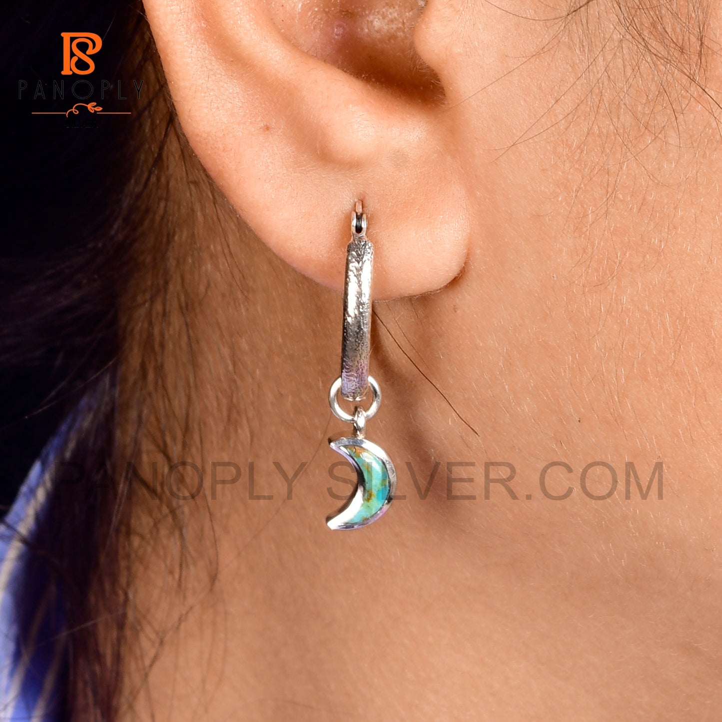 925 Silver Charm Half Moon Hoop Earrings For Women Jewelry