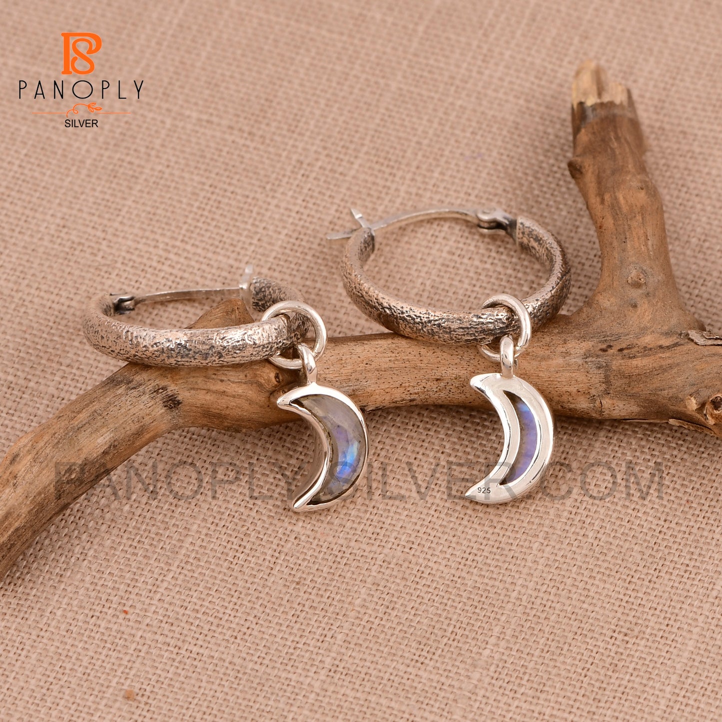 925 Silver Charm Half Moon Hoop Earrings For Women Jewelry