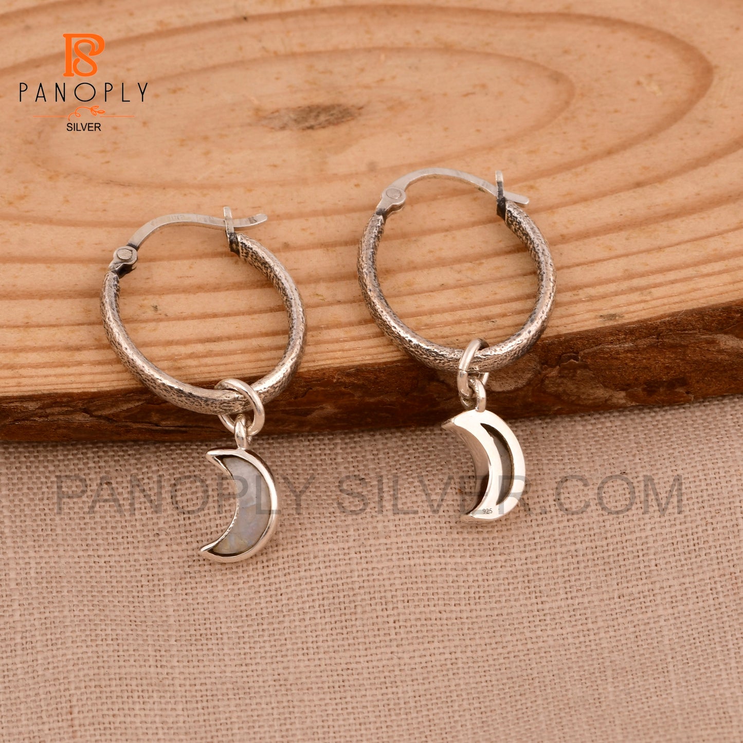 925 Silver Charm Half Moon Hoop Earrings For Women Jewelry