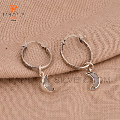 925 Silver Charm Half Moon Hoop Earrings For Women Jewelry