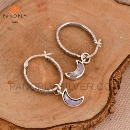 925 Silver Charm Half Moon Hoop Earrings For Women Jewelry