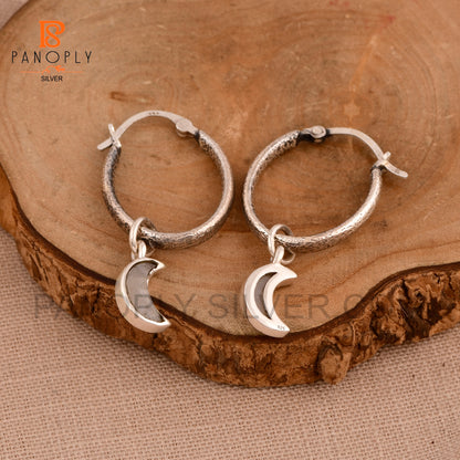 925 Silver Charm Half Moon Hoop Earrings For Women Jewelry