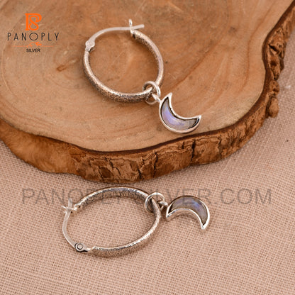 925 Silver Charm Half Moon Hoop Earrings For Women Jewelry