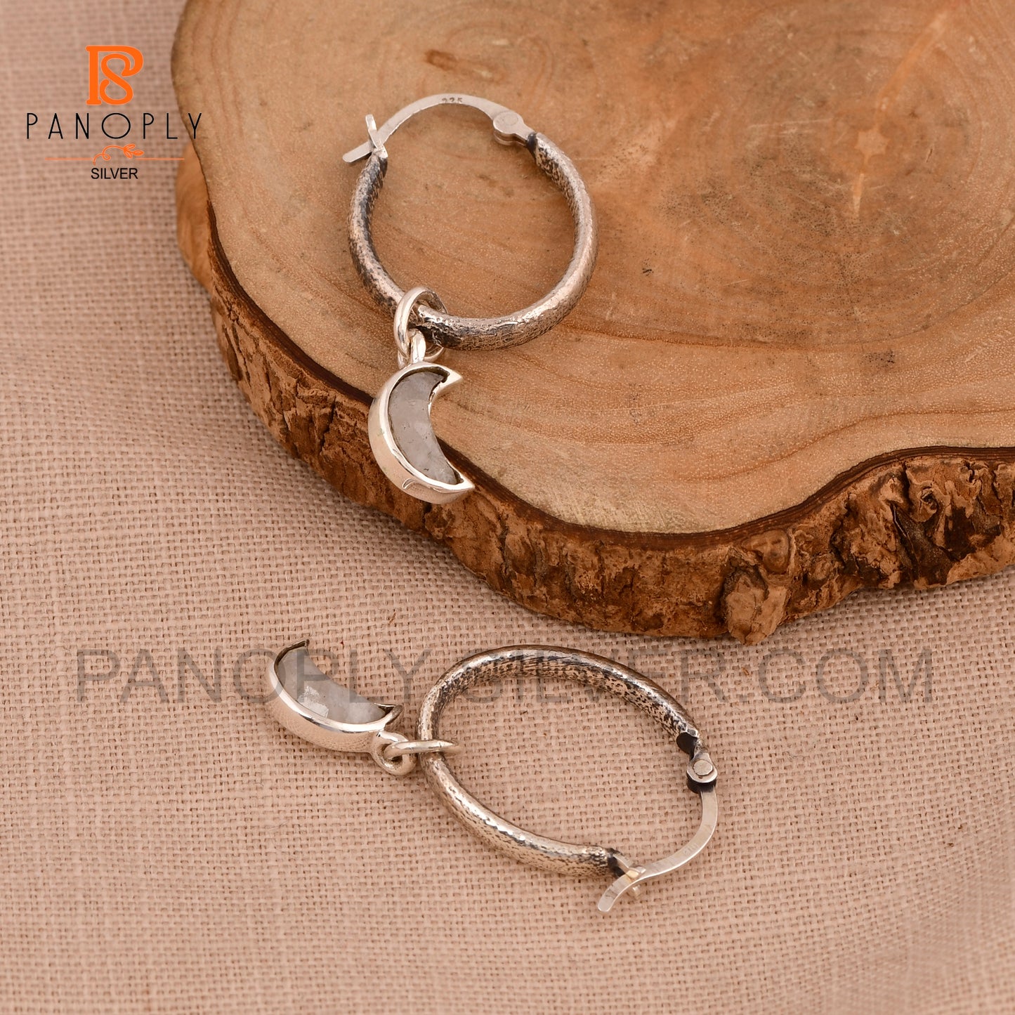 925 Silver Charm Half Moon Hoop Earrings For Women Jewelry