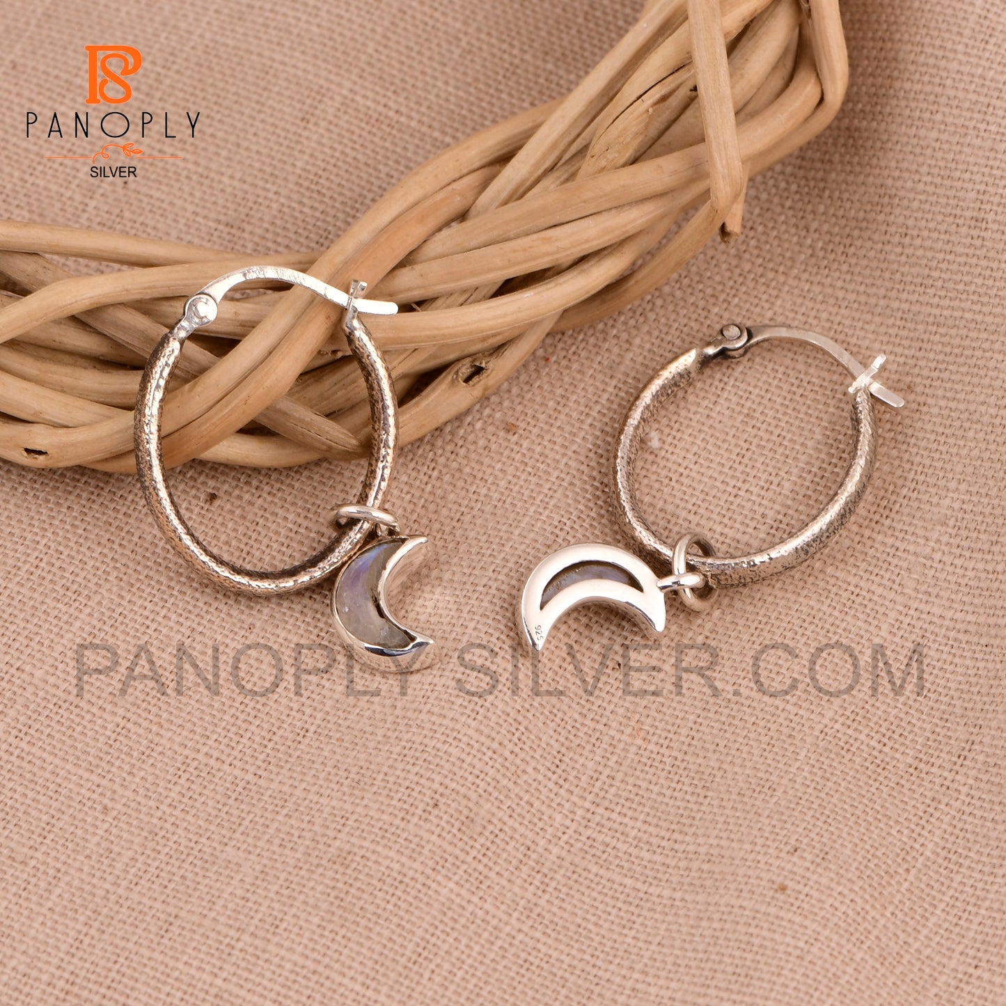 925 Silver Charm Half Moon Hoop Earrings For Women Jewelry