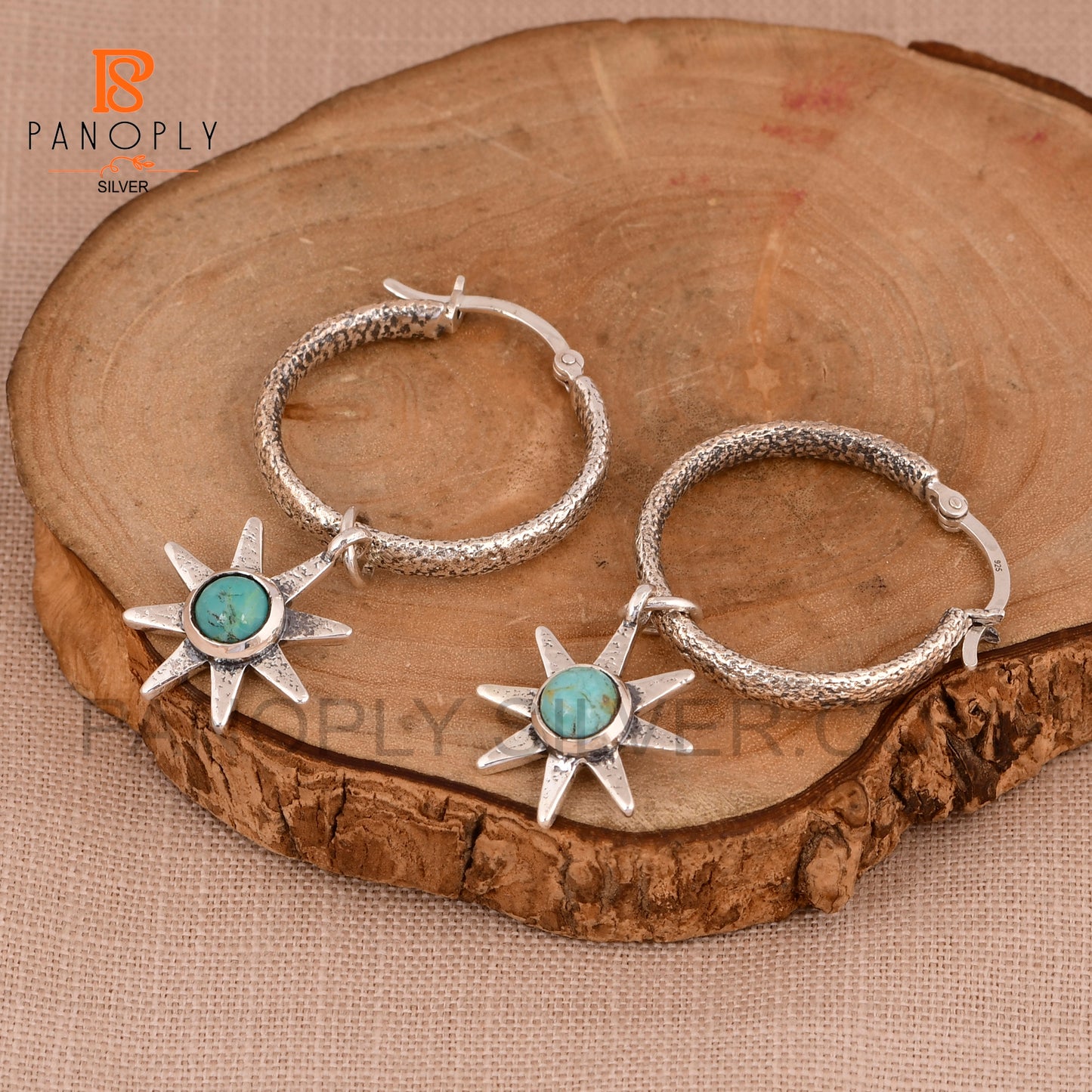 Natural Gemstone 925 Flower Charm Hoop Earrings