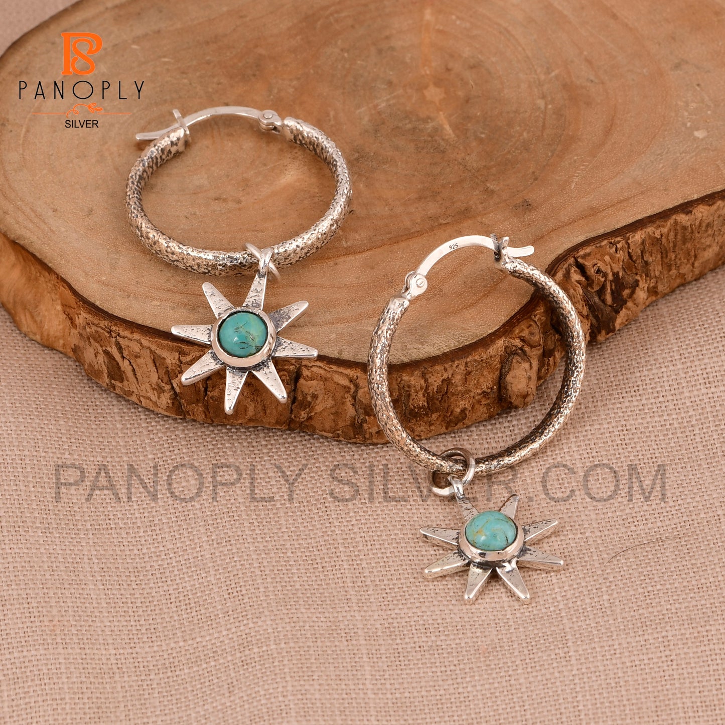 Natural Gemstone 925 Flower Charm Hoop Earrings