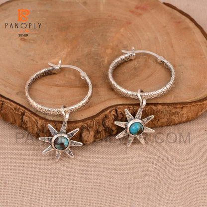 Natural Gemstone 925 Flower Charm Hoop Earrings