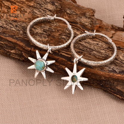 Natural Gemstone 925 Flower Charm Hoop Earrings