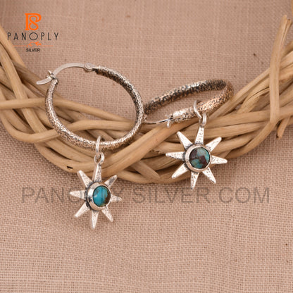 Natural Gemstone 925 Flower Charm Hoop Earrings