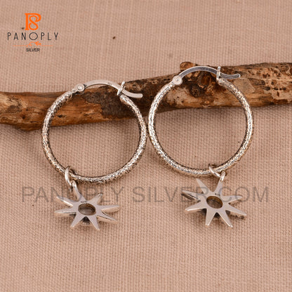 Natural Gemstone 925 Flower Charm Hoop Earrings