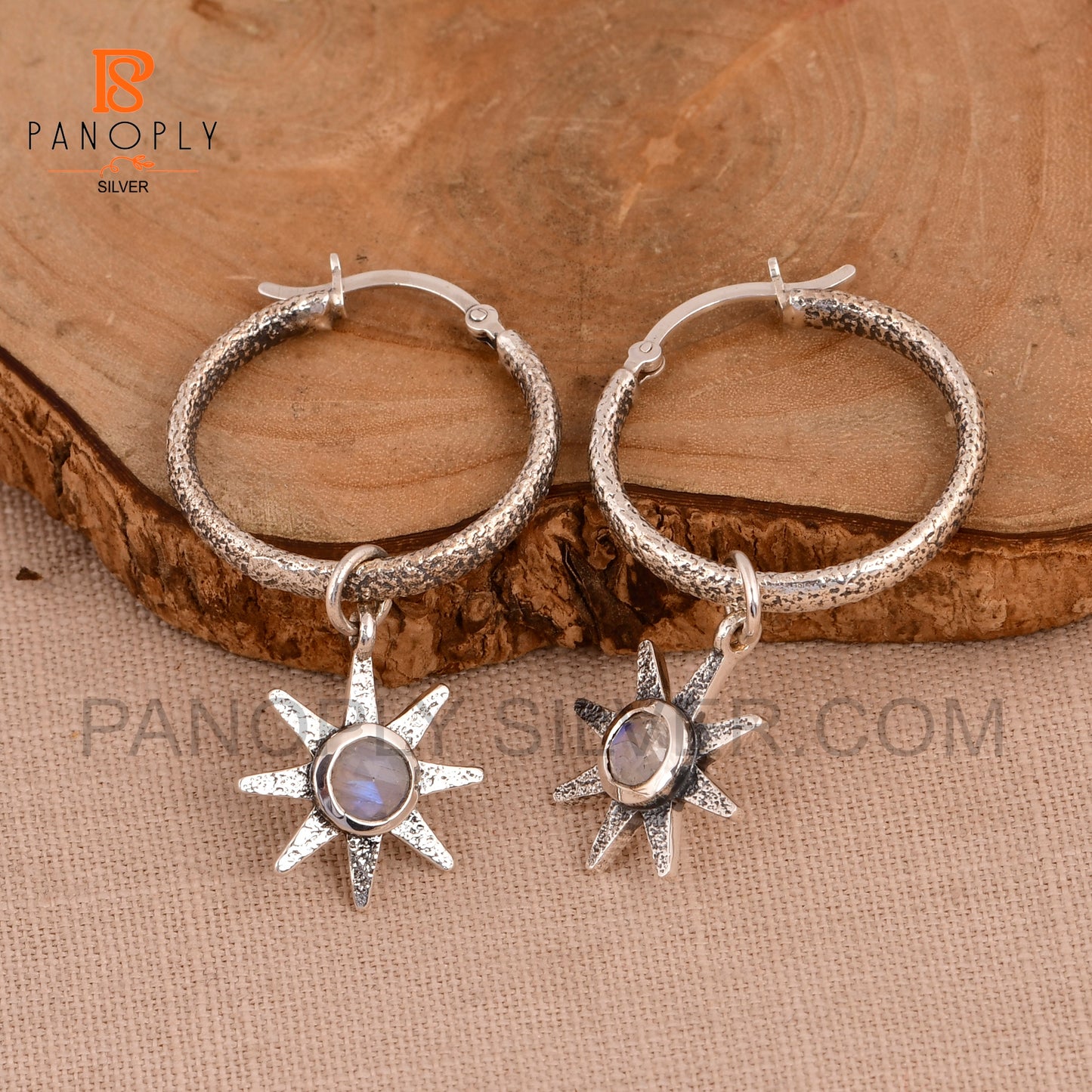 Natural Gemstone 925 Flower Charm Hoop Earrings