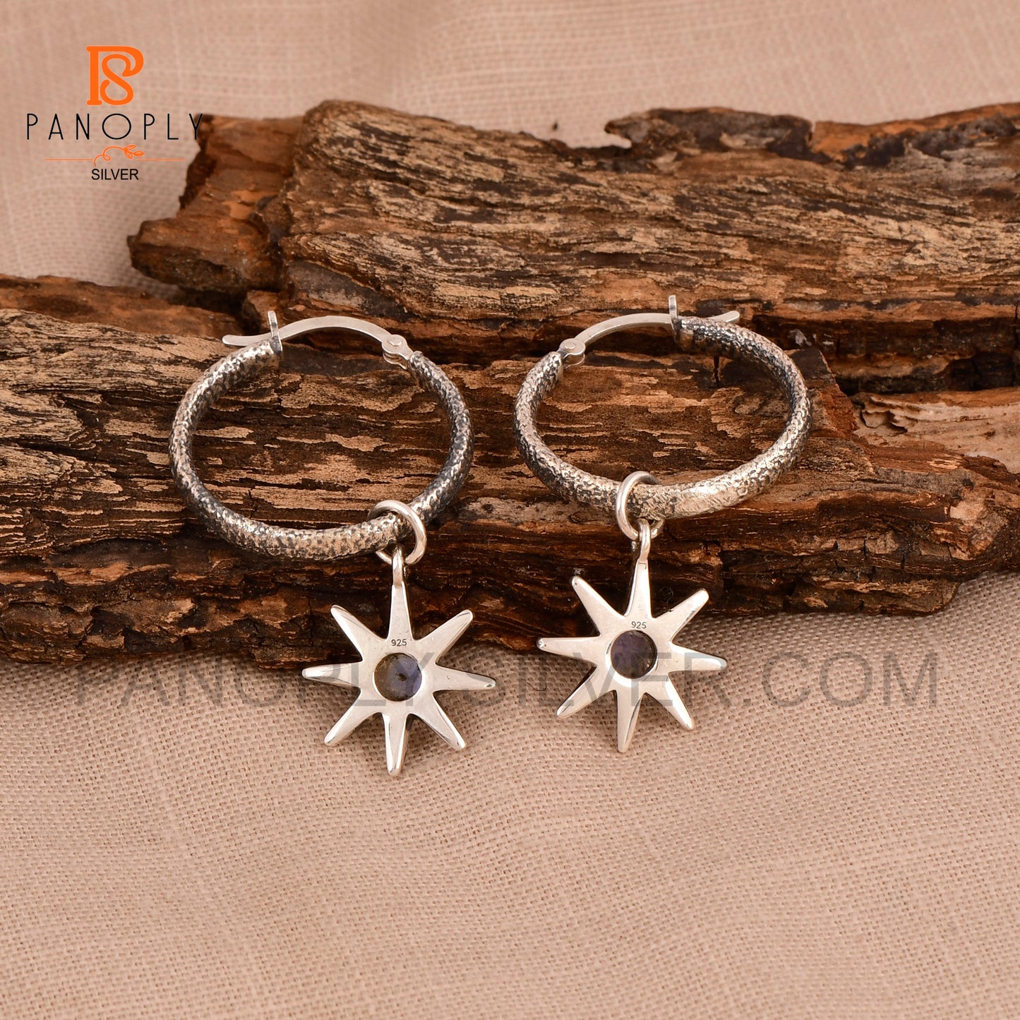 Natural Gemstone 925 Flower Charm Hoop Earrings