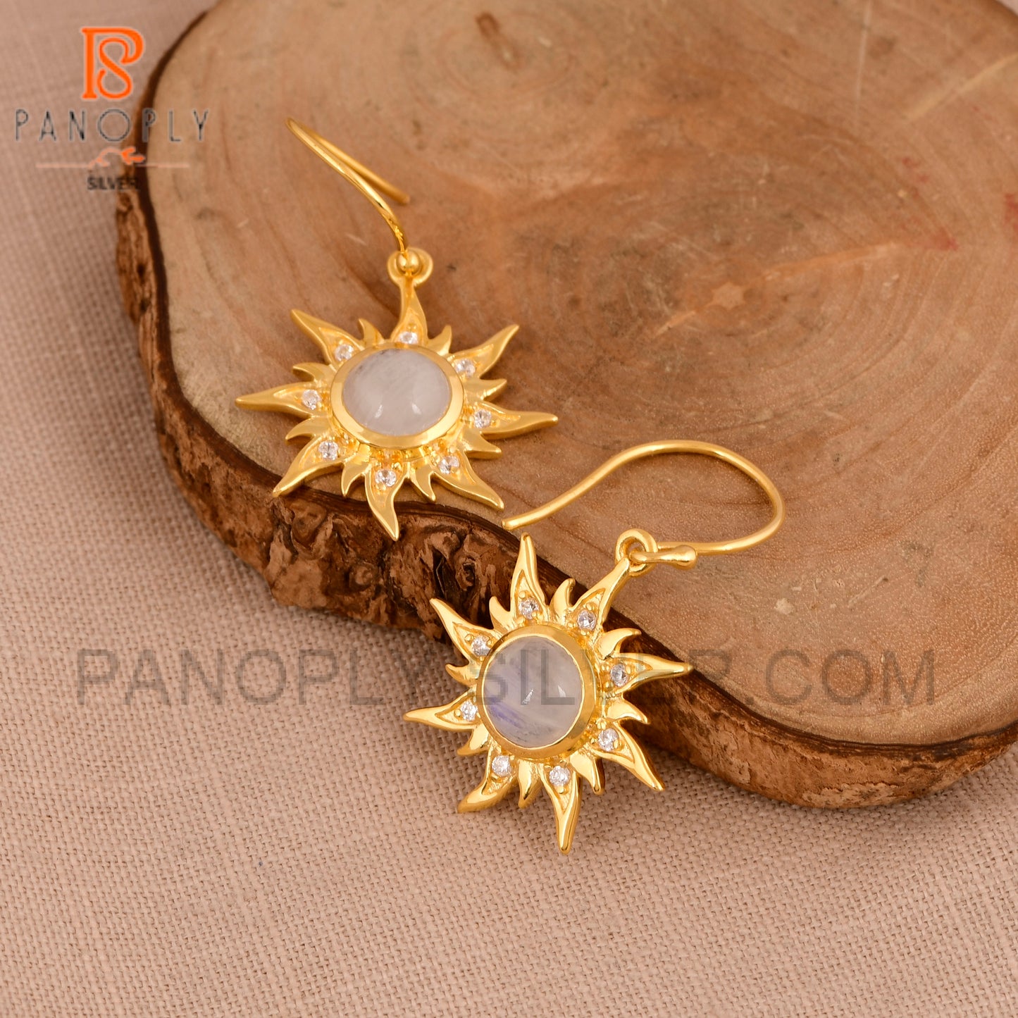 925 Sterling SIlver 18k Gold Plated Dangly Sun Earrings