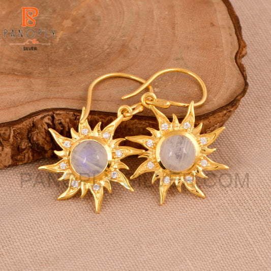 925 Sterling SIlver 18k Gold Plated Dangly Sun Earrings