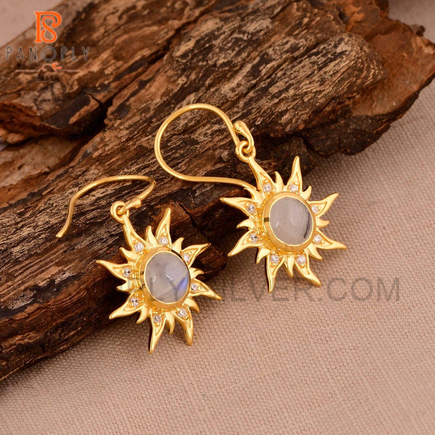 925 Sterling SIlver 18k Gold Plated Dangly Sun Earrings