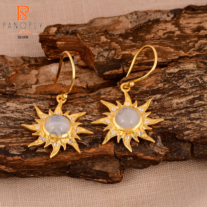 925 Sterling SIlver 18k Gold Plated Dangly Sun Earrings