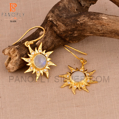 925 Sterling SIlver 18k Gold Plated Dangly Sun Earrings