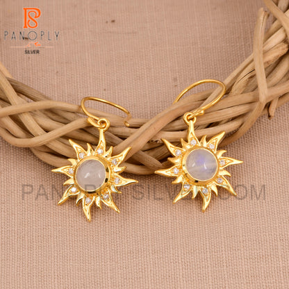 925 Sterling SIlver 18k Gold Plated Dangly Sun Earrings