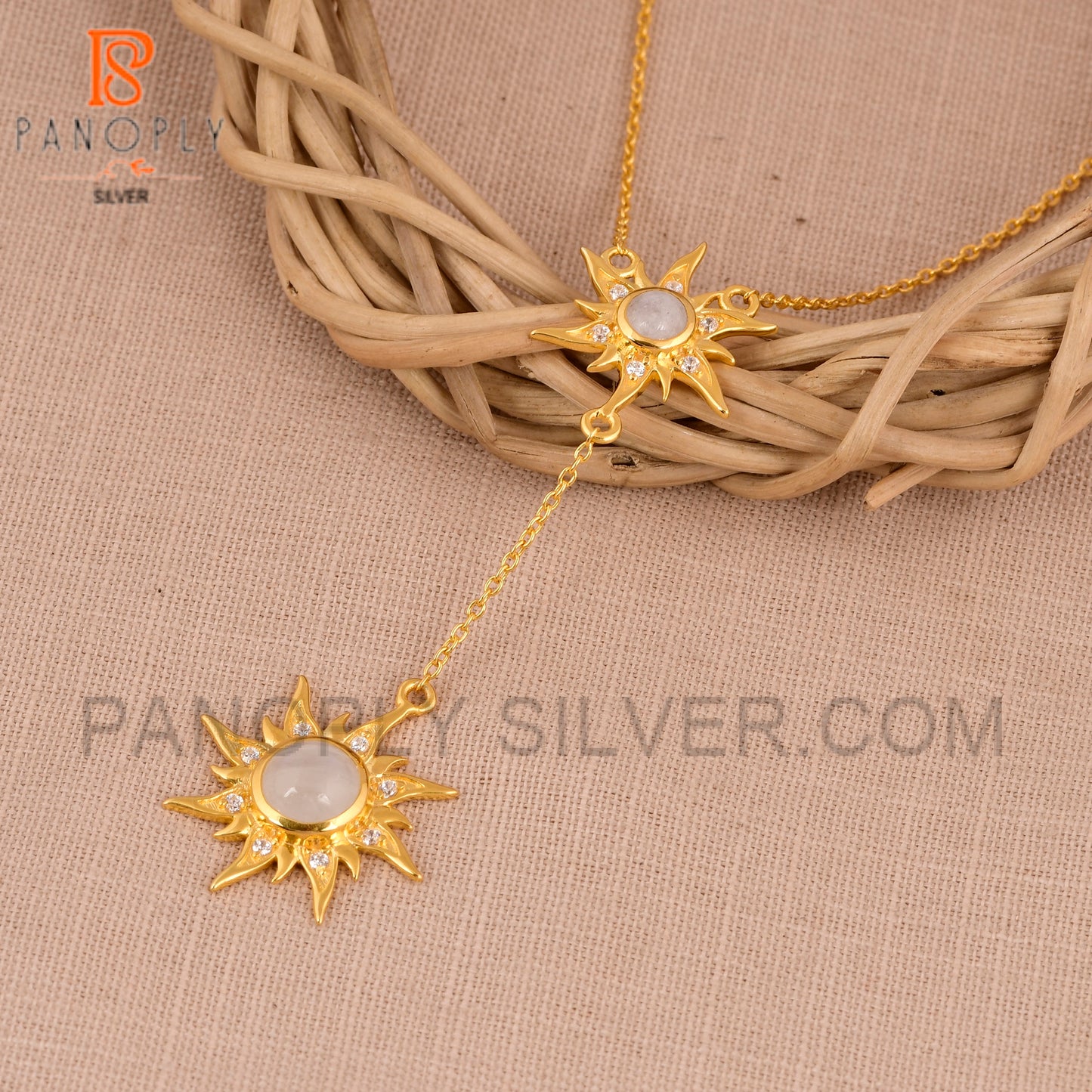 925 Silver Gold Double Sun Pendant, Sun Jewelry