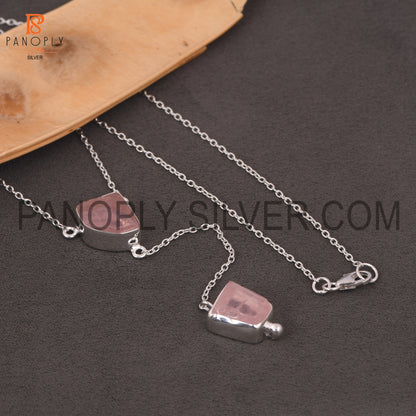 Rose Quartz Rough Silver 925 Pendants For Girls