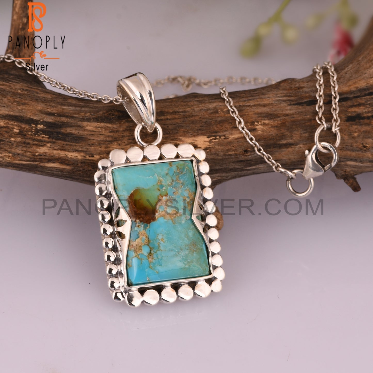 Kingman Turquoise Beguette 925 Silver Pendant