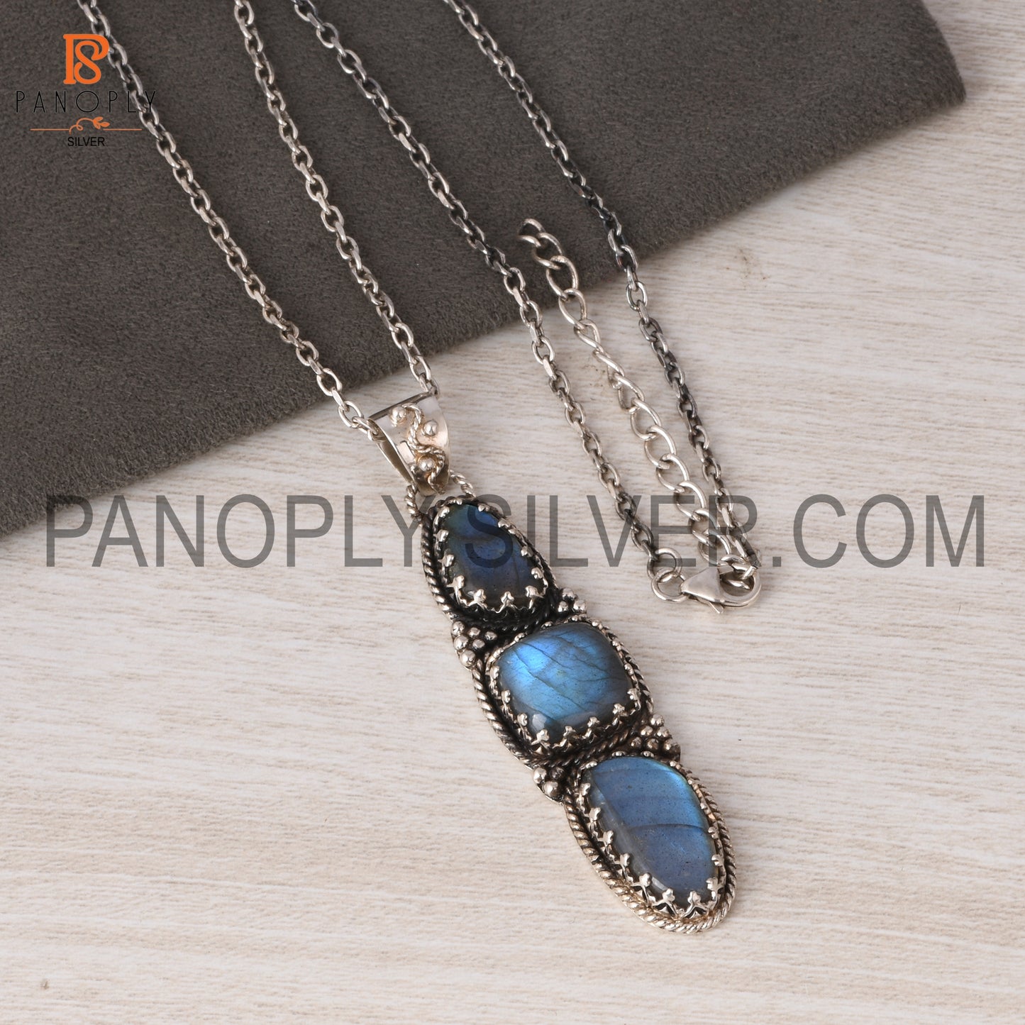 Triple Labradorite 925 Sterling Silver Pendant Necklace