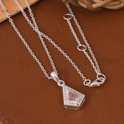 925 Quality Strawberry Quartz & Cz Kite Shape Pendant