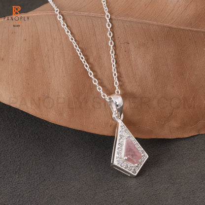 925 Quality Strawberry Quartz & Cz Kite Shape Pendant