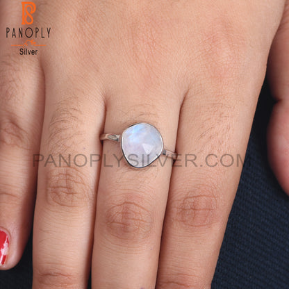 Rainbow 925 Silver Rough Moonstone Rings