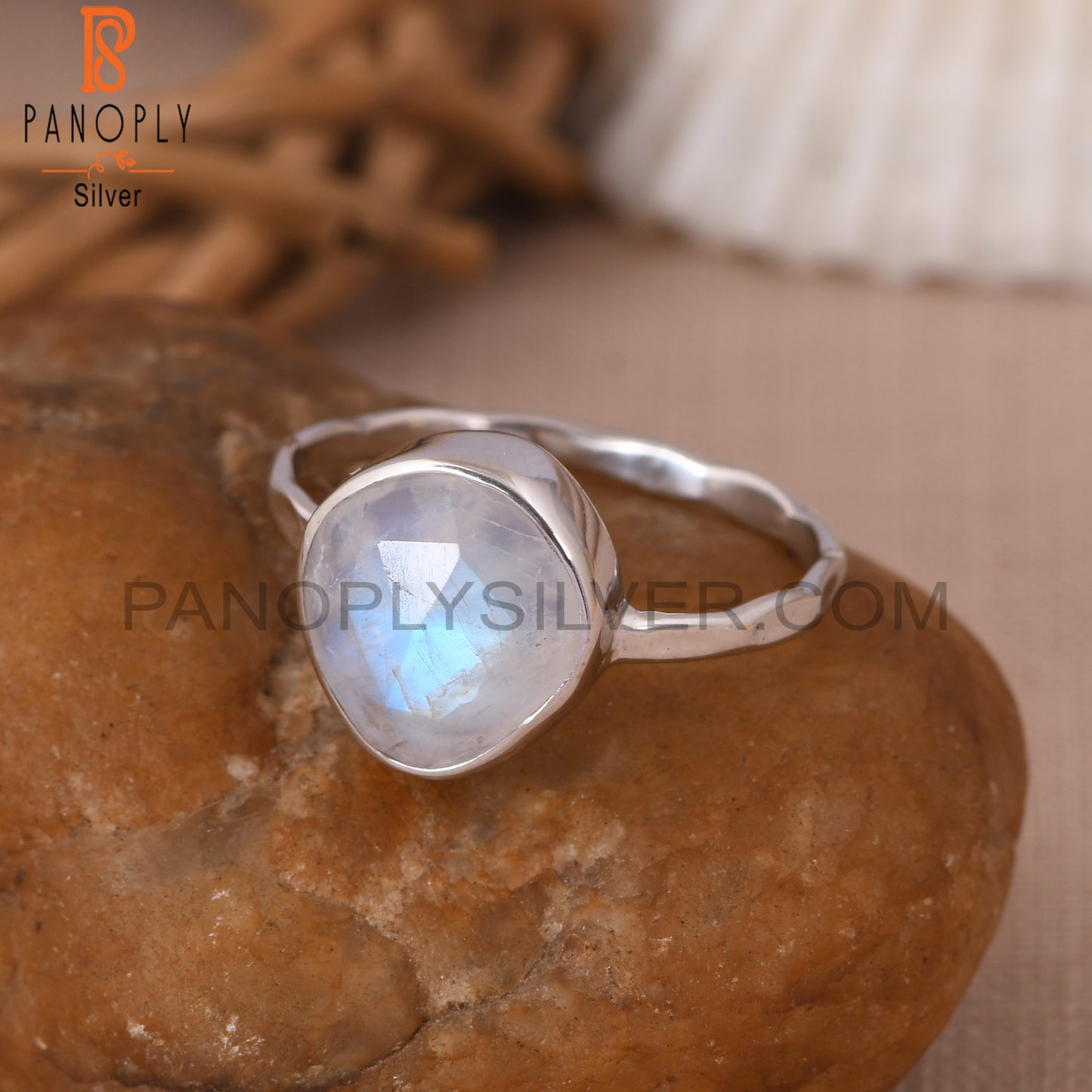 Rainbow 925 Silver Rough Moonstone Rings