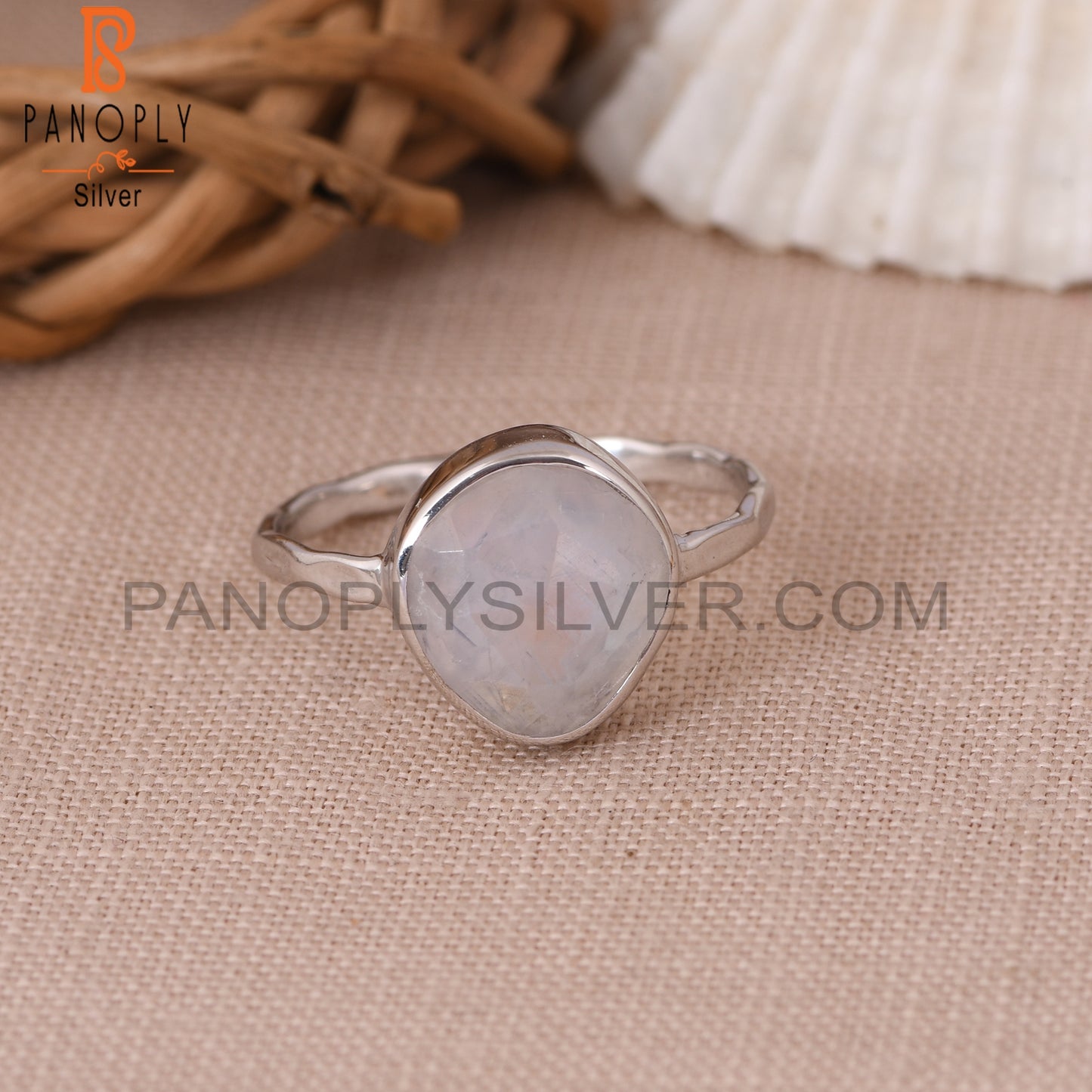 Rainbow 925 Silver Rough Moonstone Rings