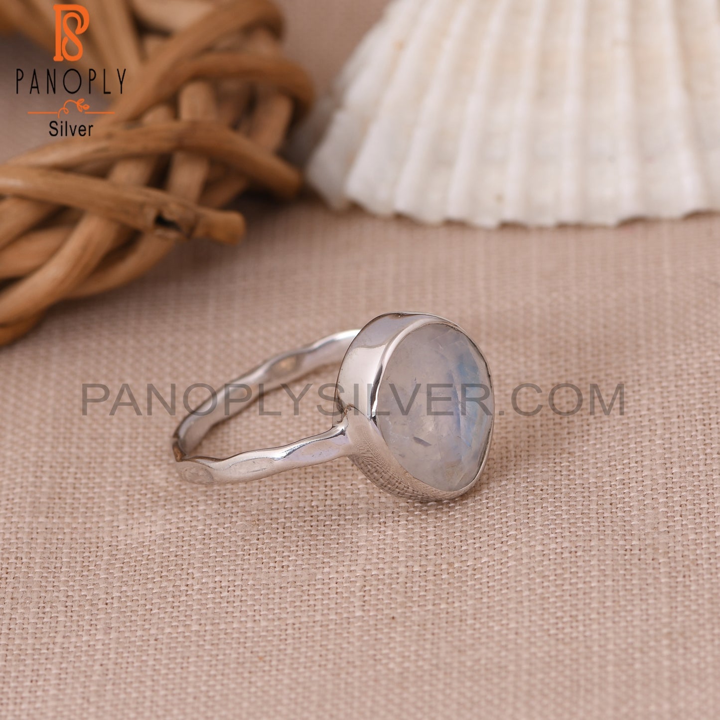 Rainbow 925 Silver Rough Moonstone Rings