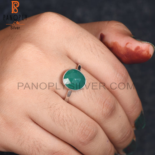 Bezel Set Green Onyx Gemstone 925 Sterling Silver Rings