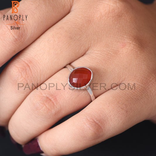 White Rhodium Plating Red Gem 925 Silver Onyx Rings