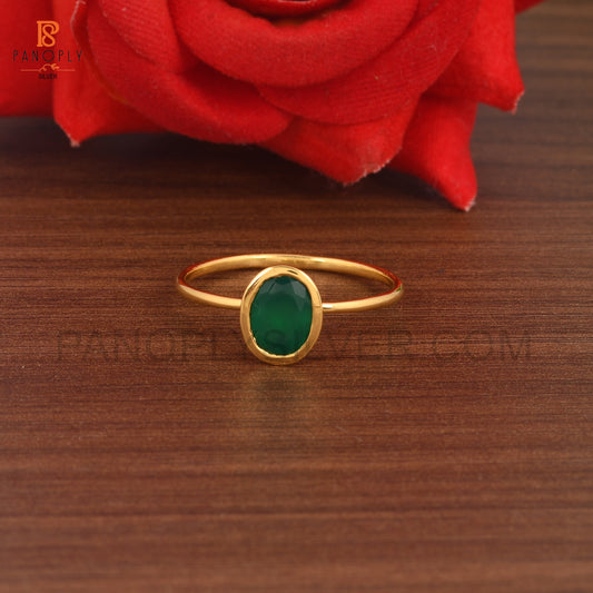 Green Onyx Oval Shape 925 Silver Gold Plated Rings