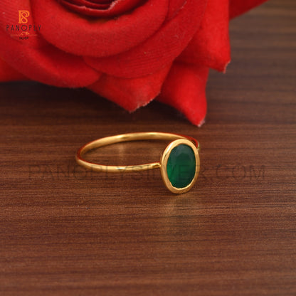 Green Onyx Oval Shape 925 Silver Gold Plated Rings