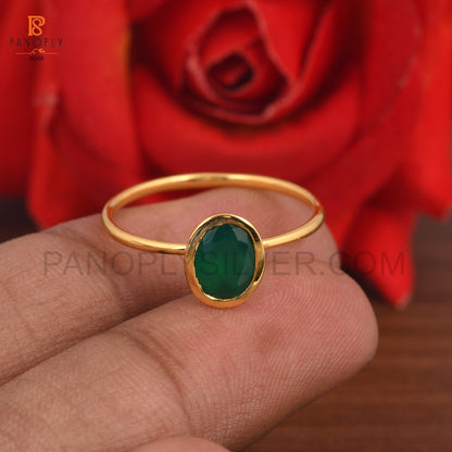 Green Onyx Oval Shape 925 Silver Gold Plated Rings