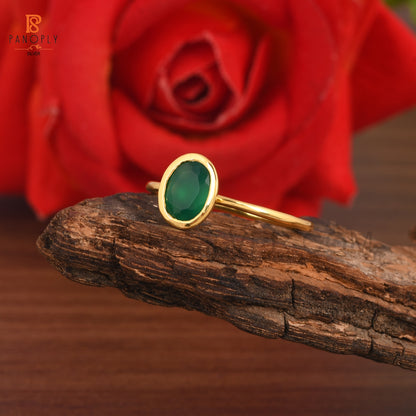 Green Onyx Oval Shape 925 Silver Gold Plated Rings