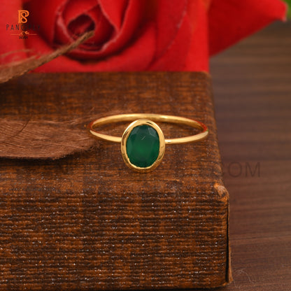 Green Onyx Oval Shape 925 Silver Gold Plated Rings