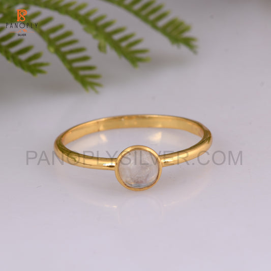 Moonstone Silver Round Shape Gold Plated Rings