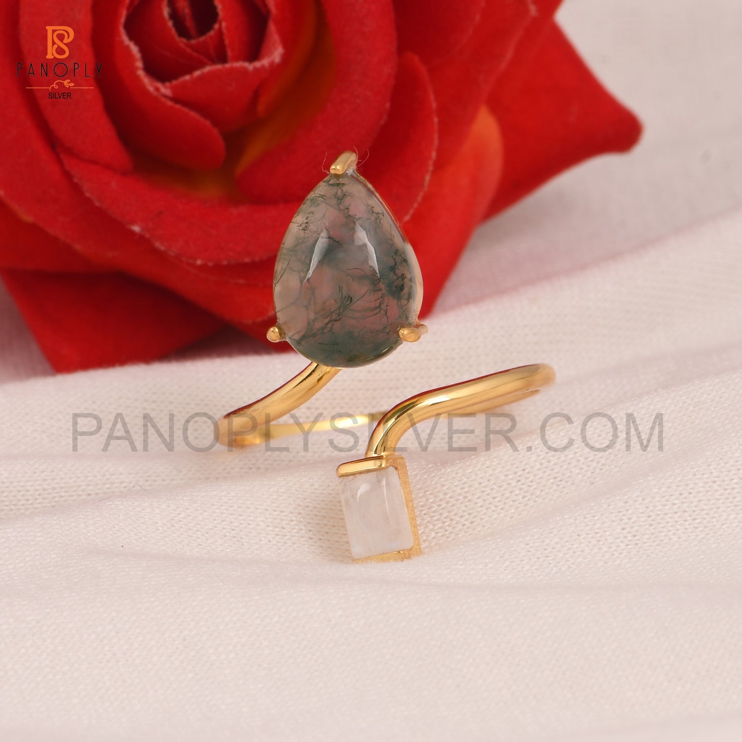 925 Silver Natural Gemstone Adjustable Rings