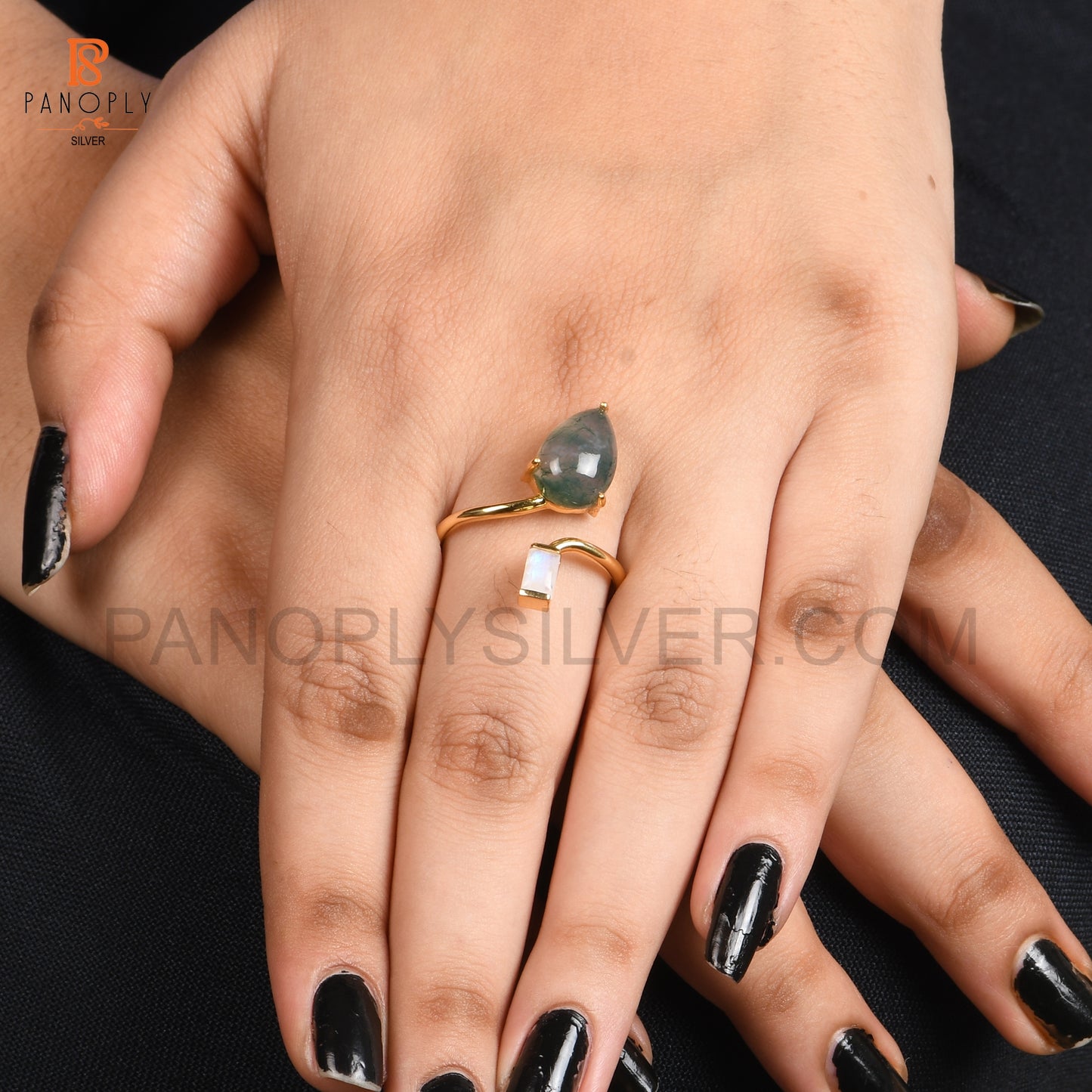 925 Silver Natural Gemstone Adjustable Rings