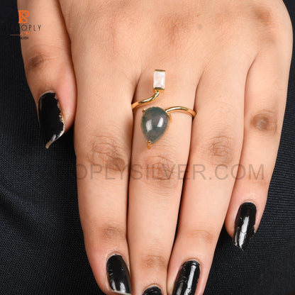 925 Silver Natural Gemstone Adjustable Rings